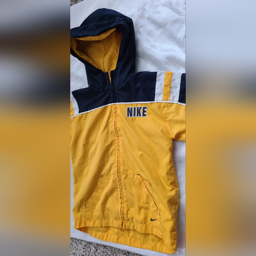 Nike jacket 4T‎ midnight navy yellow white swoosh hooded windbreaker - Picture 2 of 11